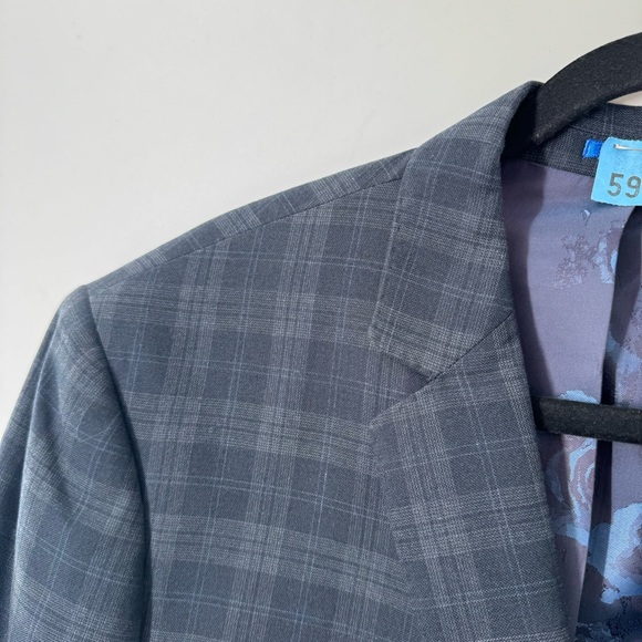 Bruun & Stengade Danish Plaid Navy Grey Men’s Blazer Jacket Size 56 - Picture 3 of 11